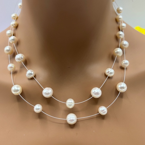 Honora White Cultured Pearl Illusion Necklace – Multi-Strand Elegant Design - Picture 3 of 6